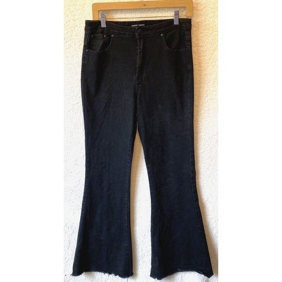 Almost‎ Famous Flare Jeans Womens Size 9 High Rise Lace Up Raw Hem Boho Hippie - Picture 1 of 11